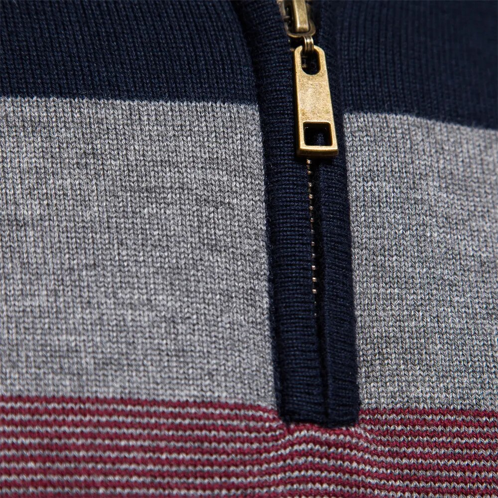 Men's Knit Quarter Zip Sweater | Mock Neck & Stripes