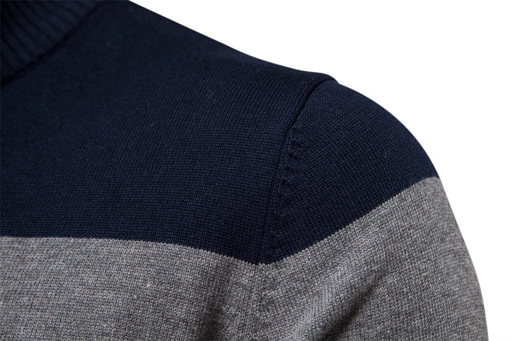 Men's Knit Quarter Zip Sweater | Mock Neck & Stripes