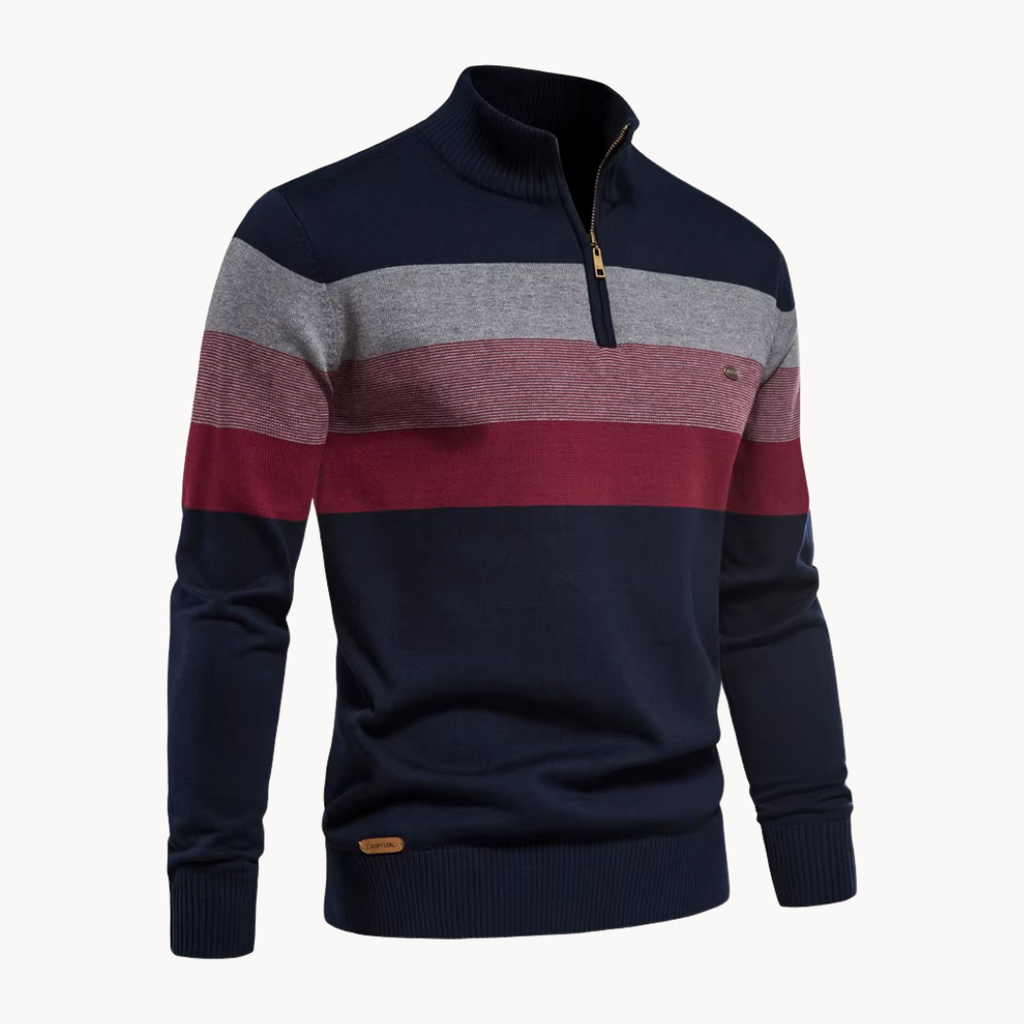 Men's Knit Quarter Zip Sweater | Mock Neck & Stripes