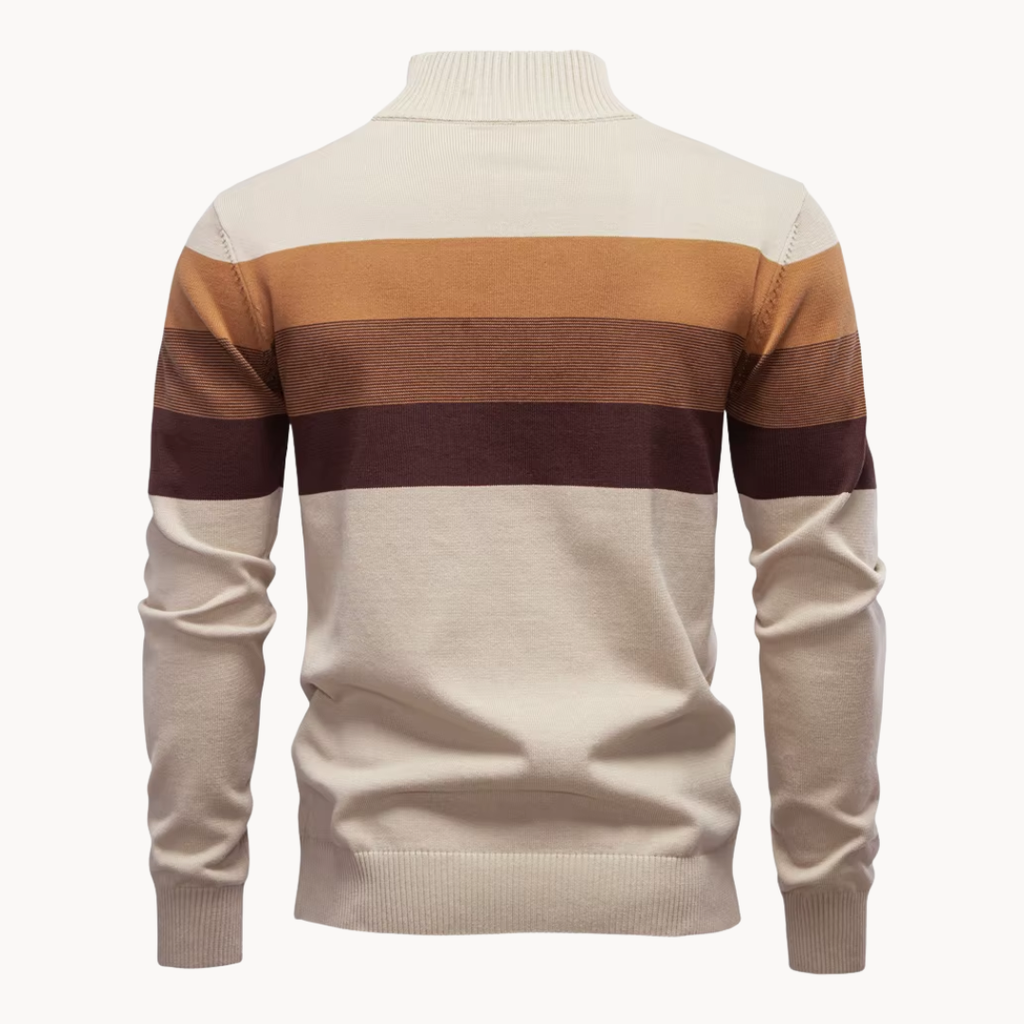 Men's Knit Quarter Zip Sweater | Mock Neck & Stripes