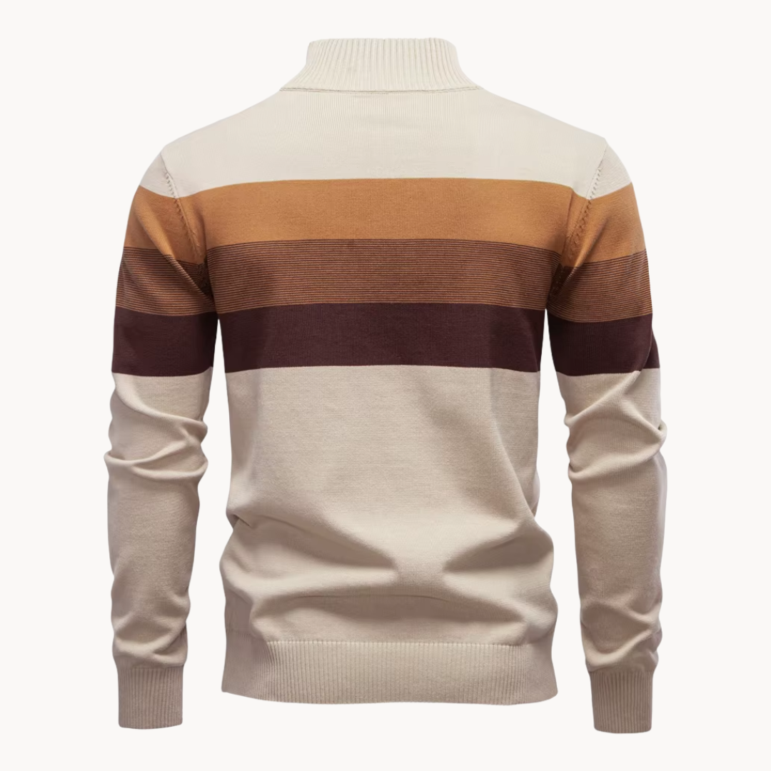 Men's Knit Quarter Zip Sweater | Mock Neck & Stripes