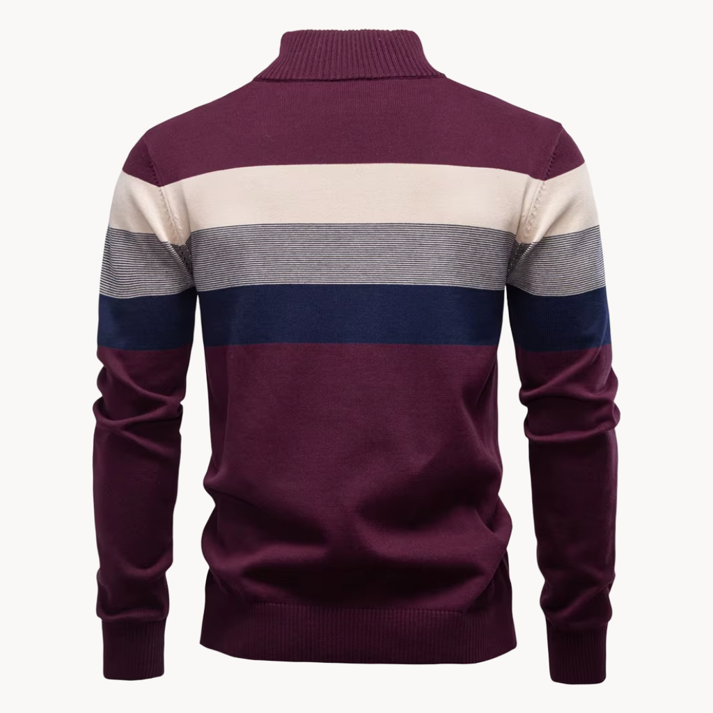 Men's Knit Quarter Zip Sweater | Mock Neck & Stripes