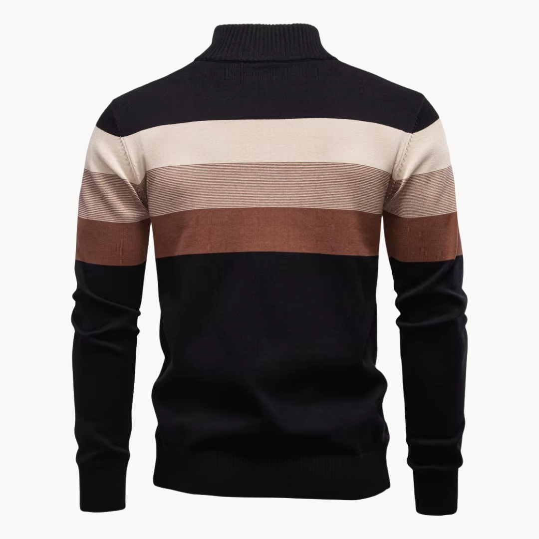 Men's Knit Quarter Zip Sweater | Mock Neck & Stripes