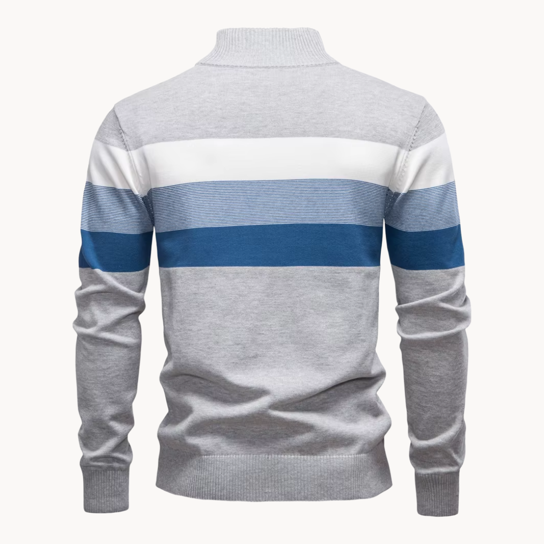 Men's Knit Quarter Zip Sweater | Mock Neck & Stripes