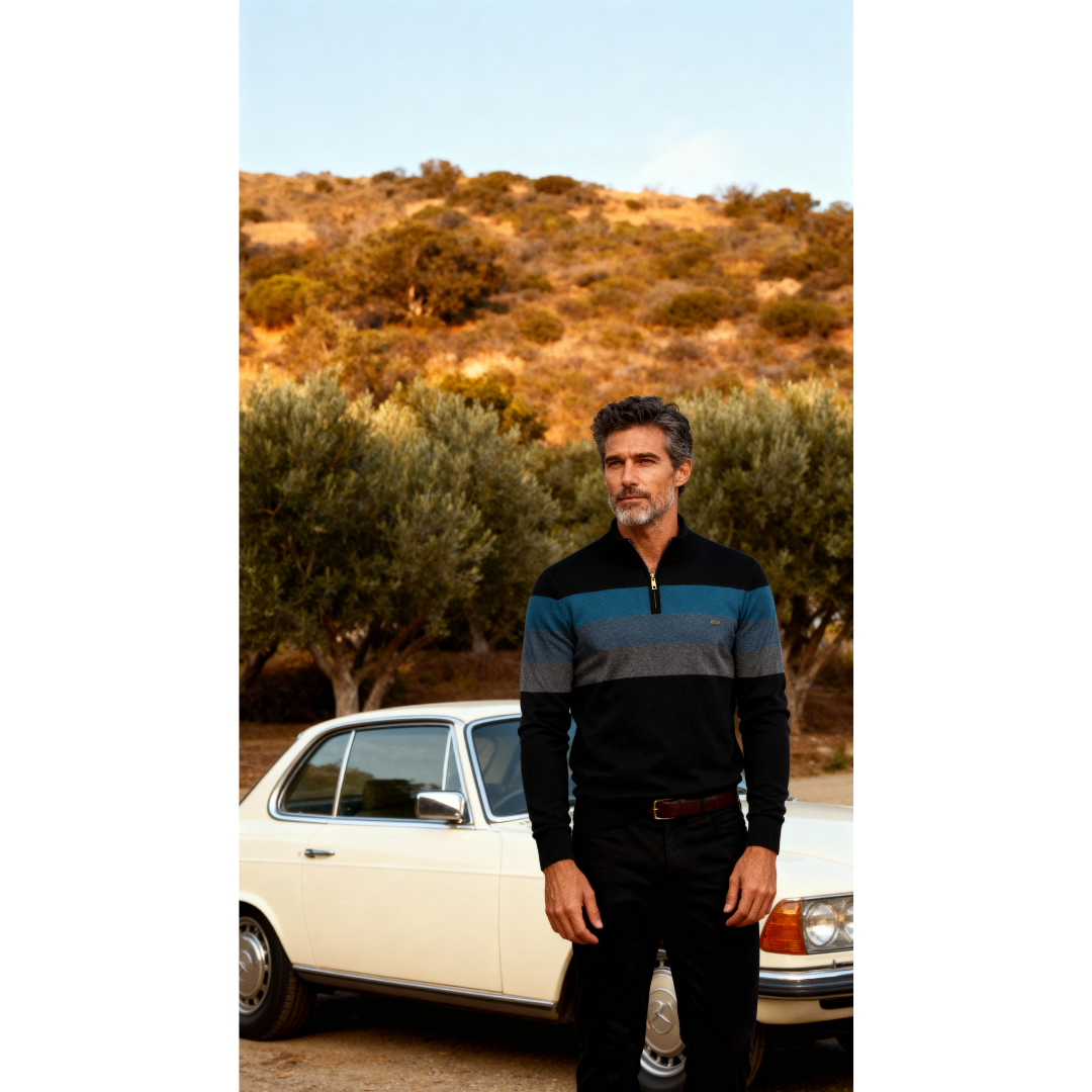 Men's Knit Quarter Zip Sweater | Mock Neck & Stripes
