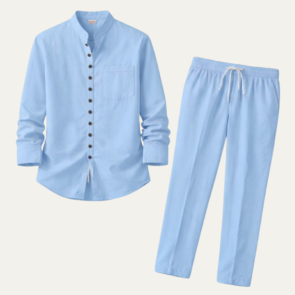 Men's Long Sleeve Linen Shirt and Trousers Set