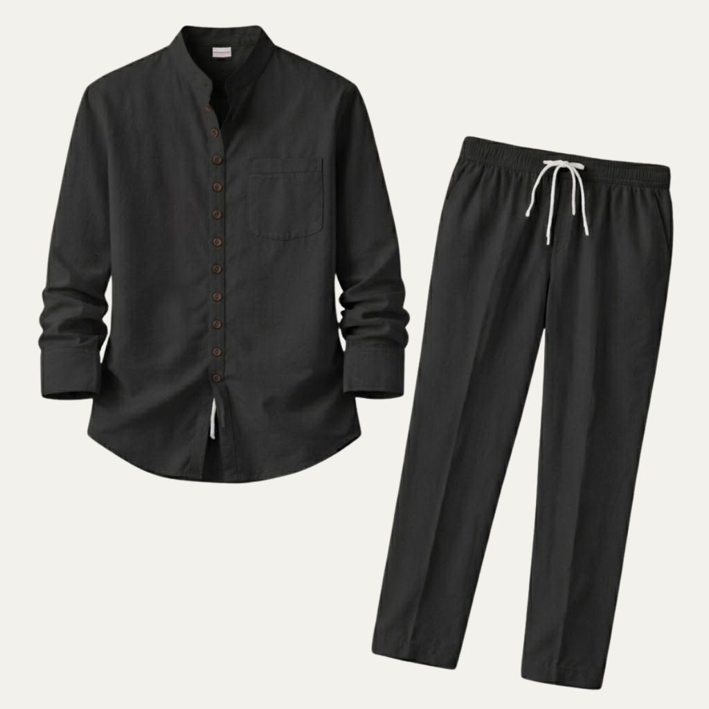 Men's Long Sleeve Linen Shirt and Trousers Set