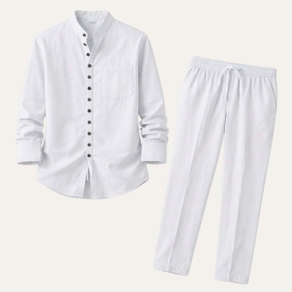 Men's Long Sleeve Linen Shirt and Trousers Set