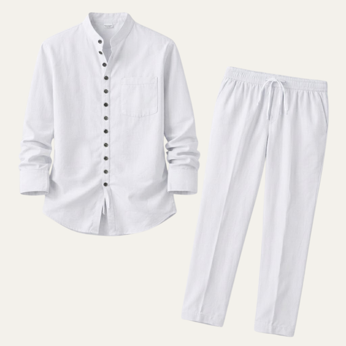Men's Long Sleeve Linen Shirt and Trousers Set