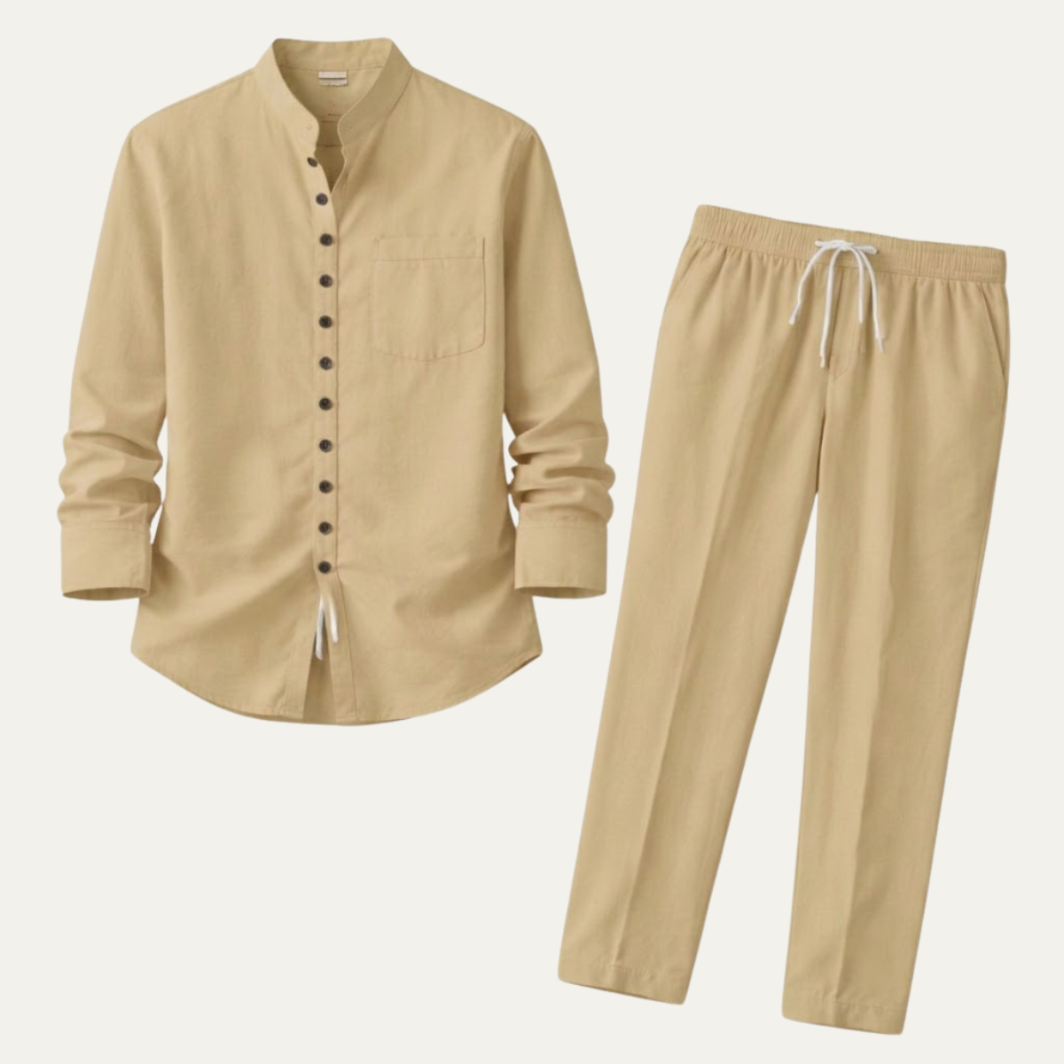 Men's Long Sleeve Linen Shirt and Trousers Set