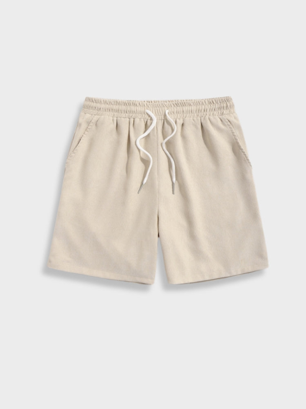 Men's Casual Corduroy Two-Piece Set | Button Shirt & Drawstring Shorts