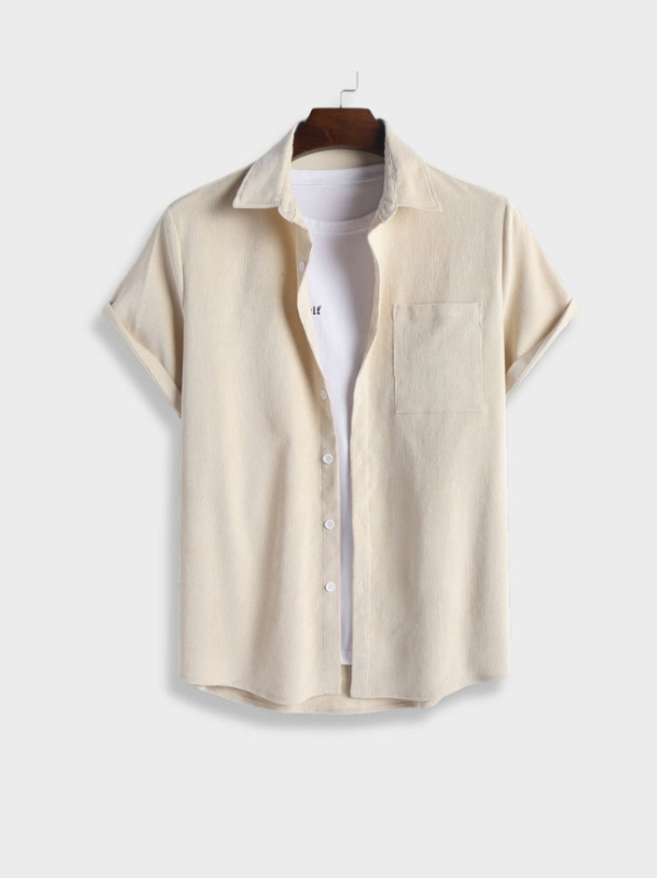 Men's Casual Corduroy Two-Piece Set | Button Shirt & Drawstring Shorts
