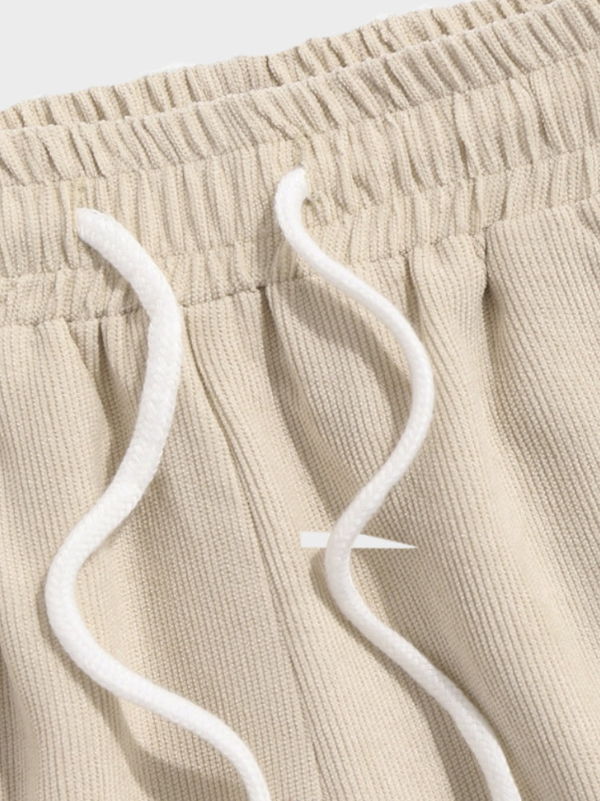 Men's Casual Corduroy Two-Piece Set | Button Shirt & Drawstring Shorts