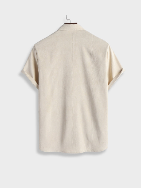 Men's Casual Corduroy Two-Piece Set | Button Shirt & Drawstring Shorts