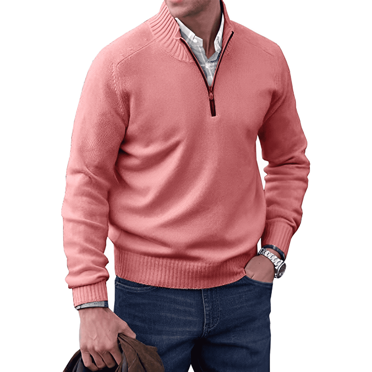 Men's Casual Knit Sweater | Half-Zip Collar & Ribbed Trim