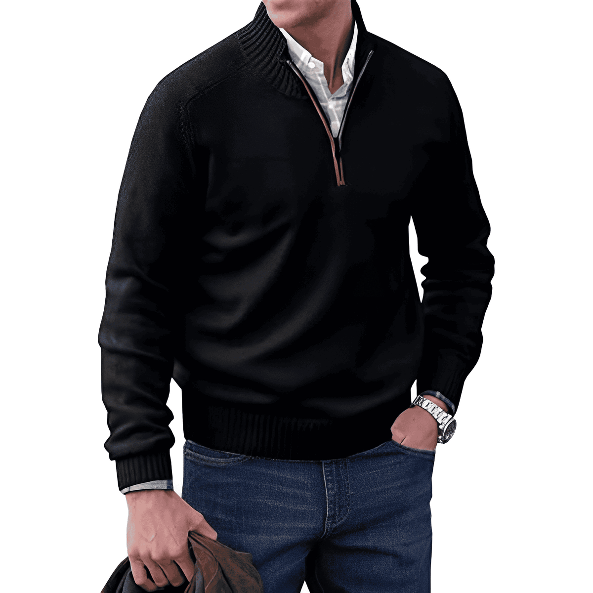 Men's Casual Knit Sweater | Half-Zip Collar & Ribbed Trim