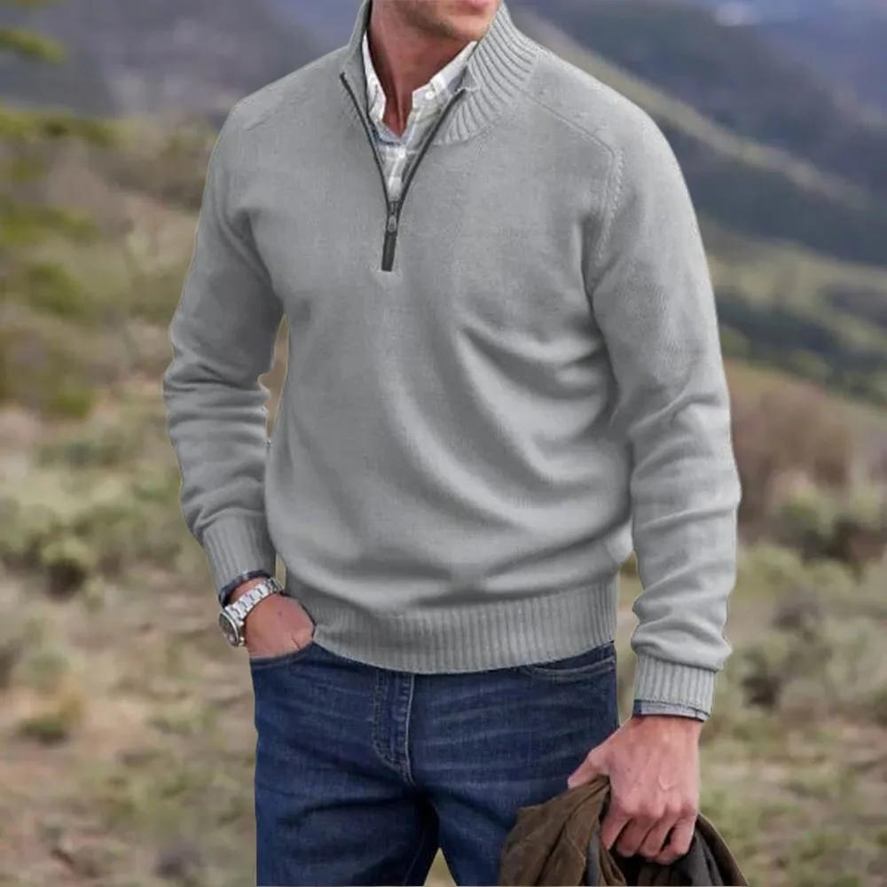 Men's Casual Knit Sweater | Half-Zip Collar & Ribbed Trim