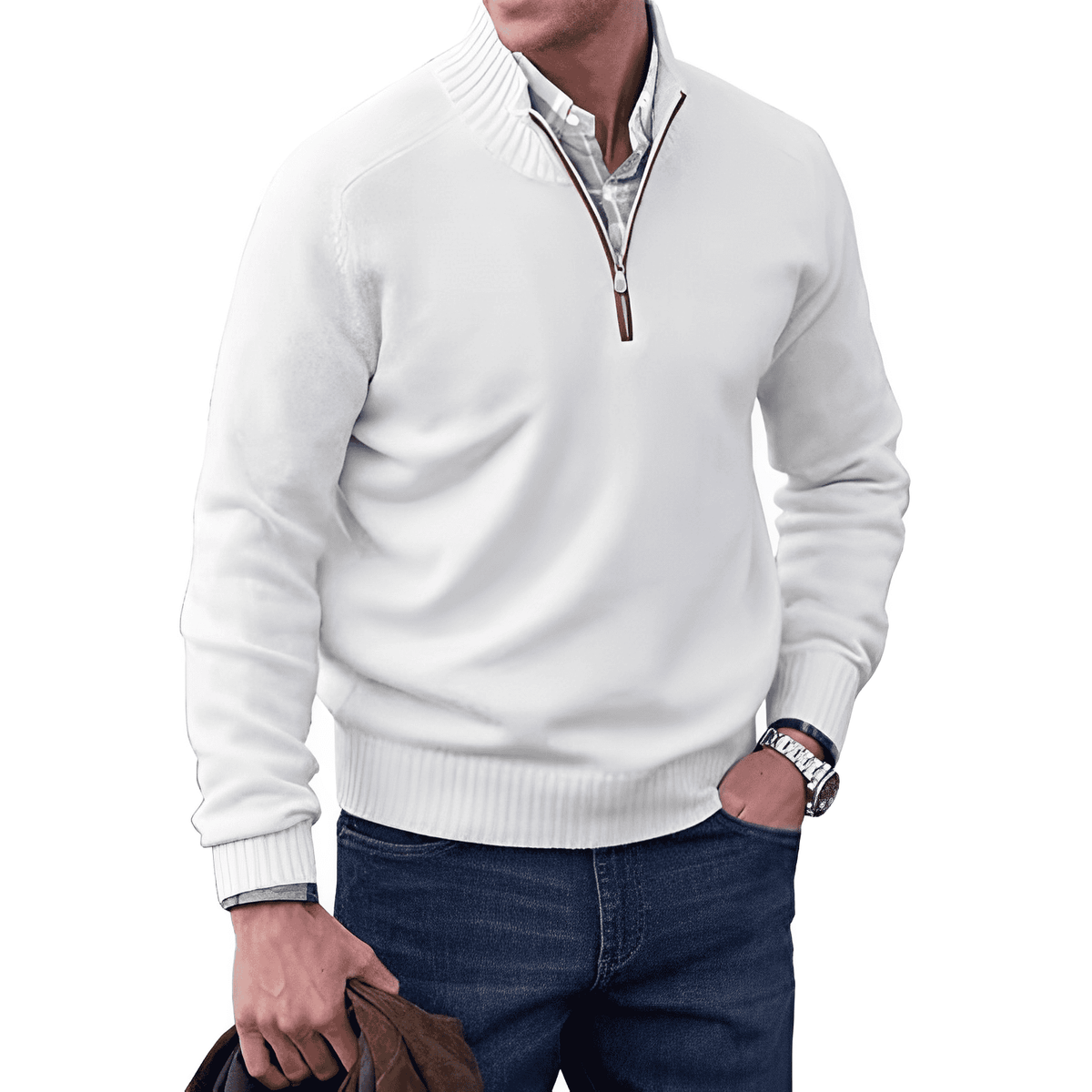 Men's Casual Knit Sweater | Half-Zip Collar & Ribbed Trim