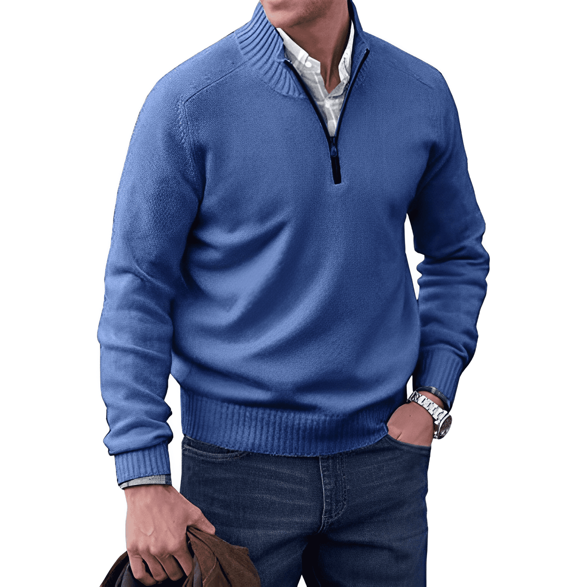 Men's Casual Knit Sweater | Half-Zip Collar & Ribbed Trim