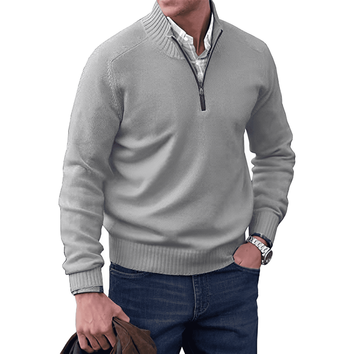 Men's Casual Knit Sweater | Half-Zip Collar & Ribbed Trim