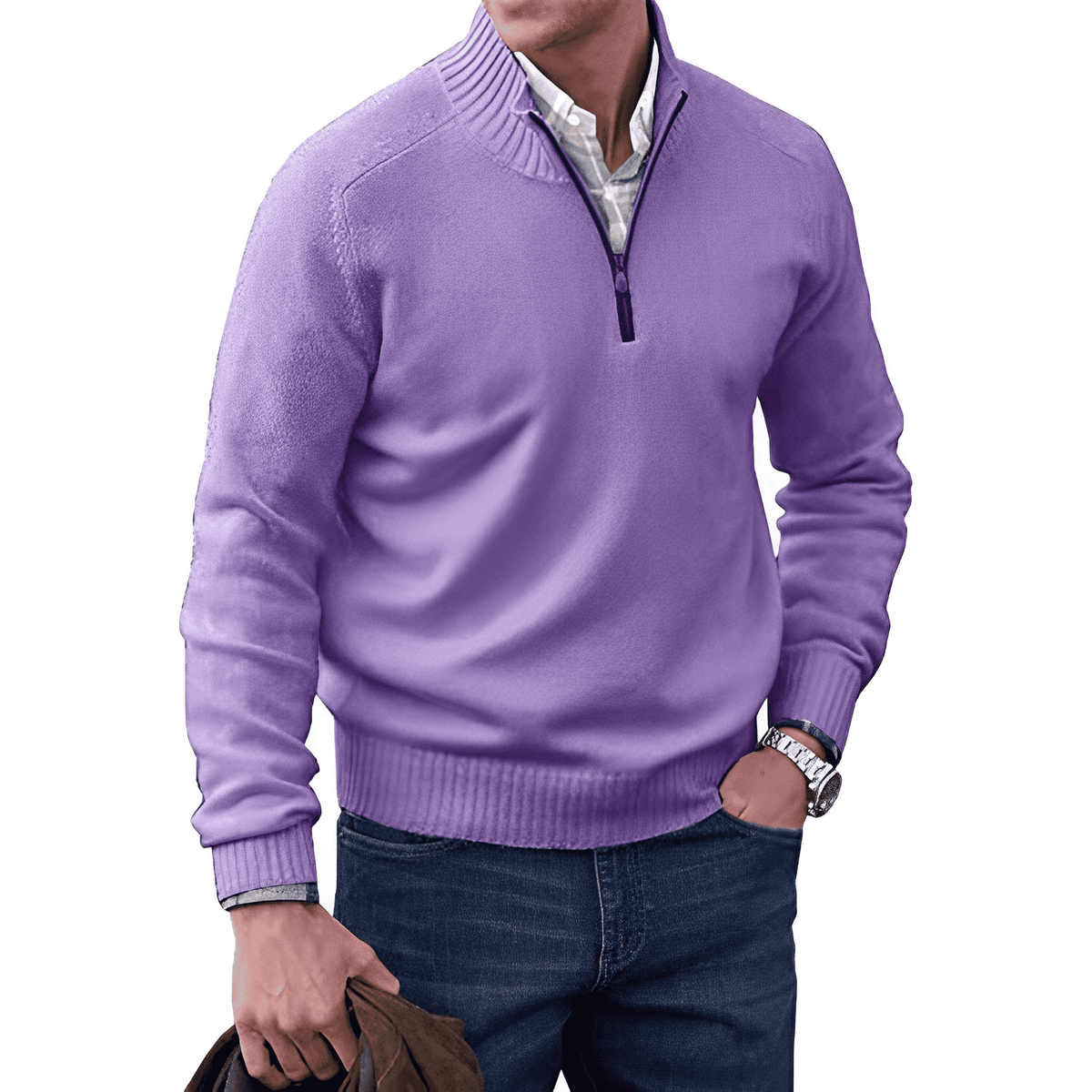 Men's Casual Knit Sweater | Half-Zip Collar & Ribbed Trim