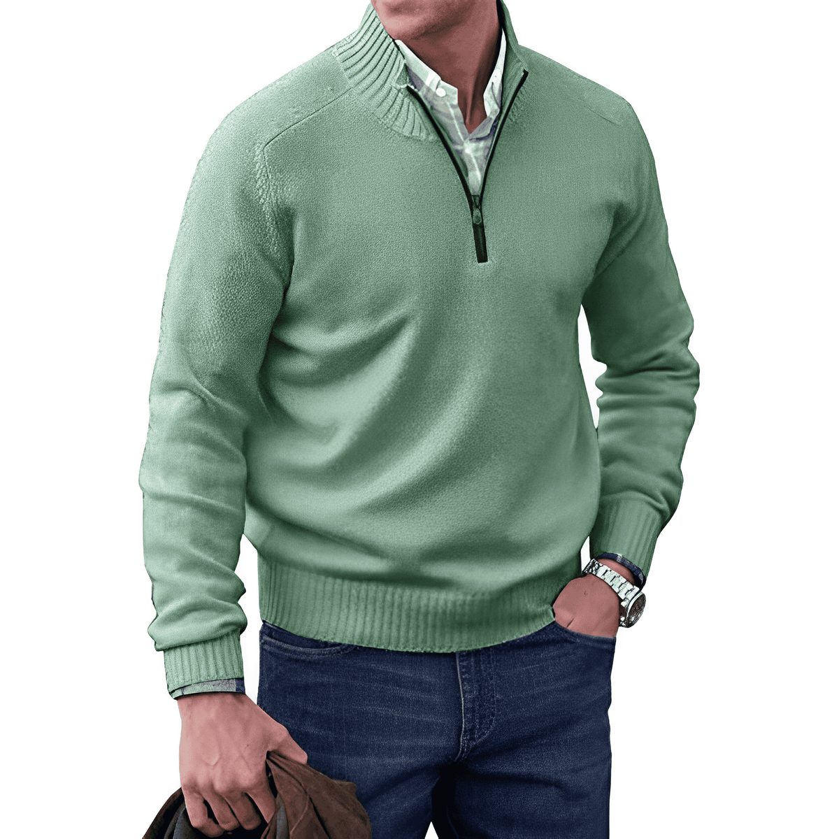 Men's Casual Knit Sweater | Half-Zip Collar & Ribbed Trim