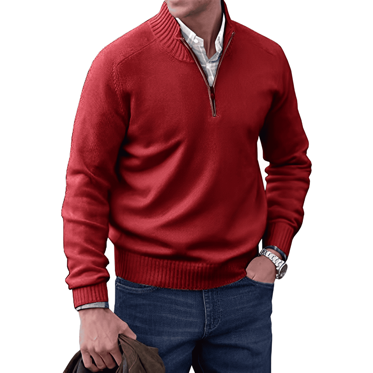 Men's Casual Knit Sweater | Half-Zip Collar & Ribbed Trim