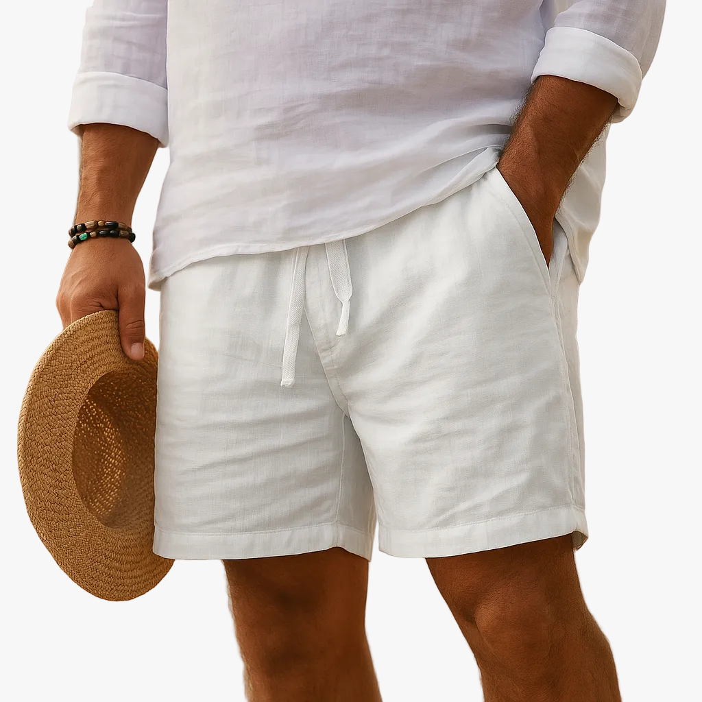 Men's Casual Linen-Blend Shorts | Drawstring Waist & Pockets