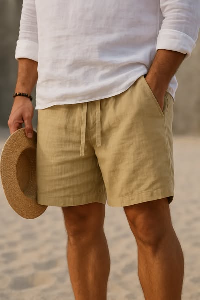 Men's Casual Linen-Blend Shorts | Drawstring Waist & Pockets