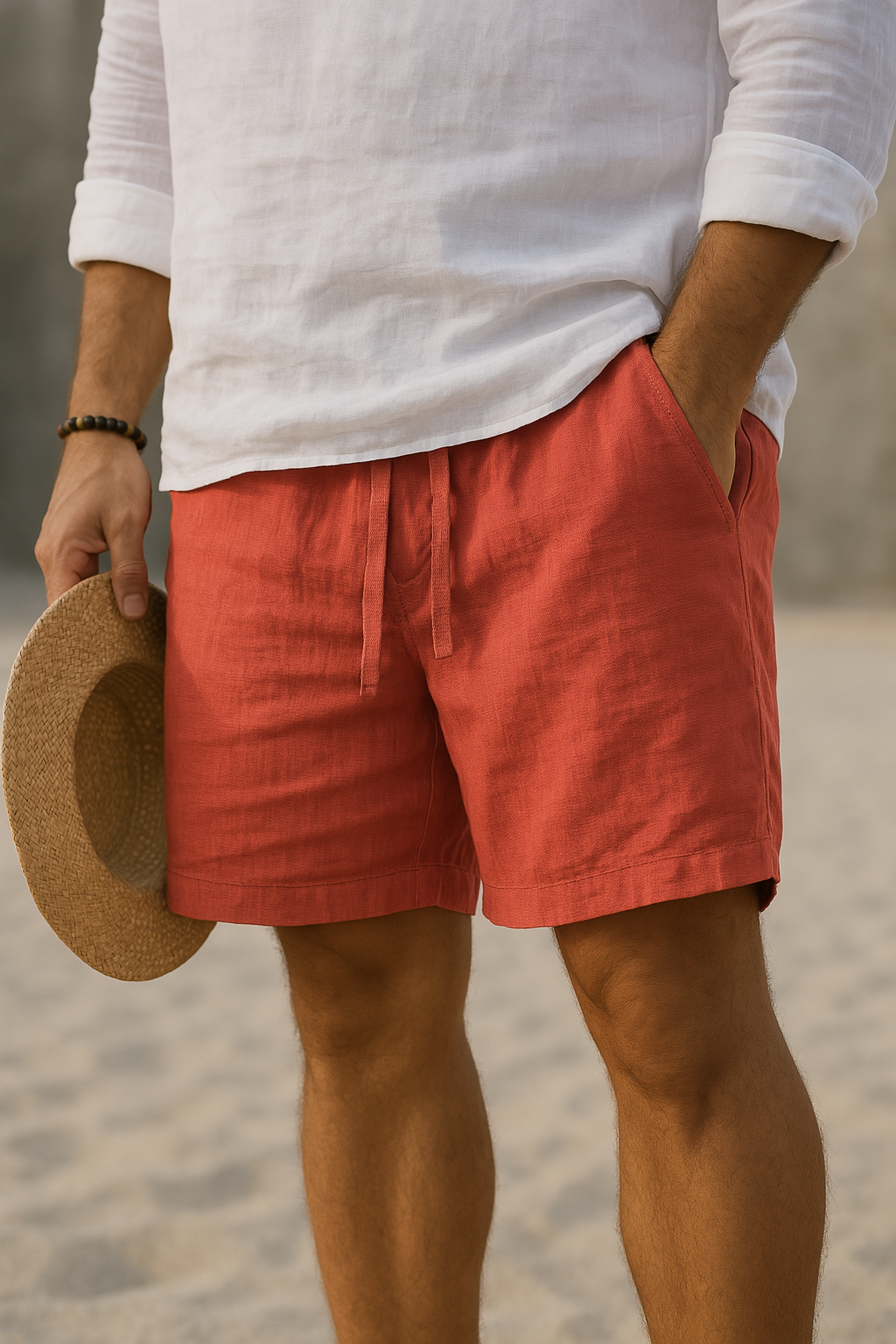 Men's Casual Linen-Blend Shorts | Drawstring Waist & Pockets