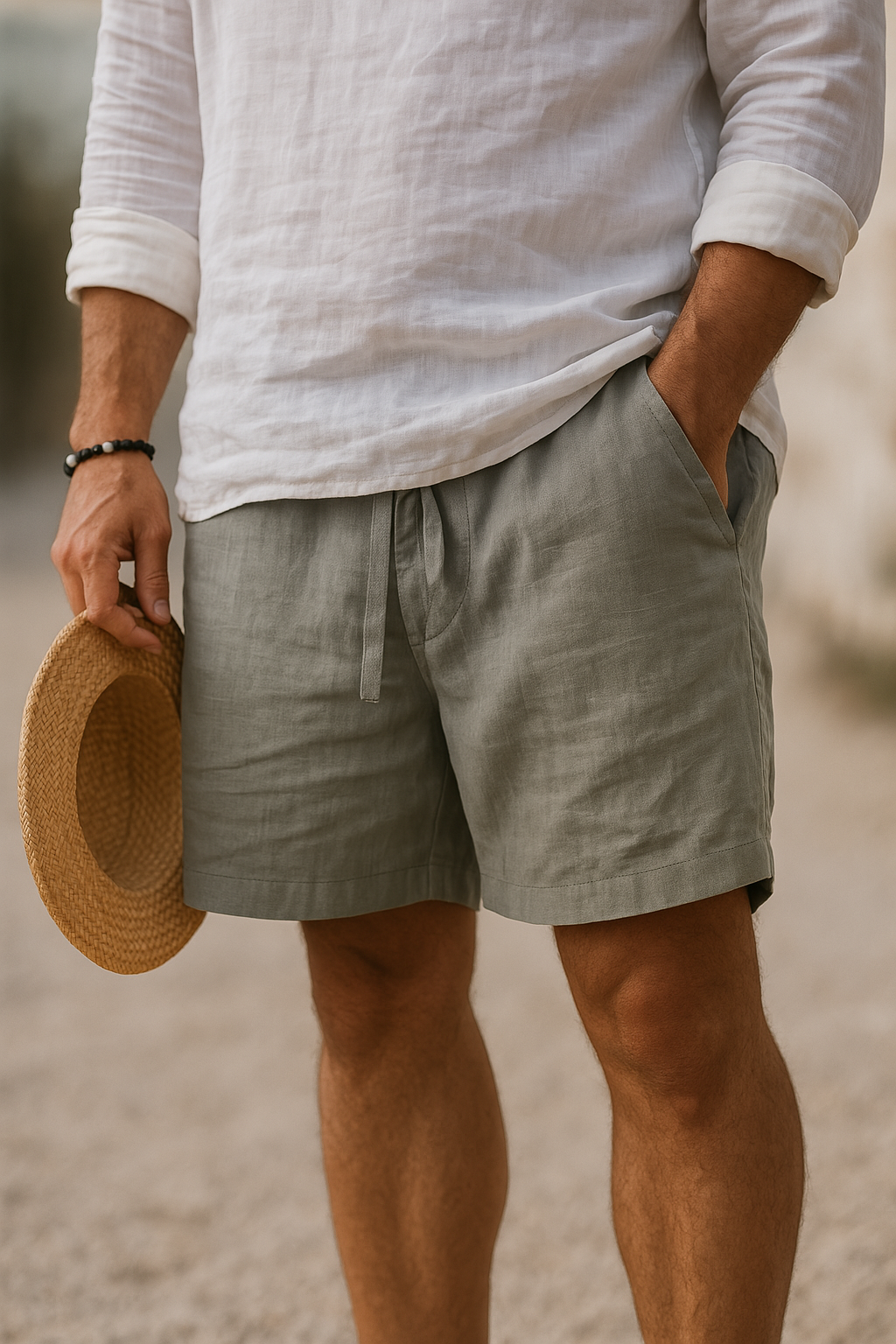 Men's Casual Linen-Blend Shorts | Drawstring Waist & Pockets