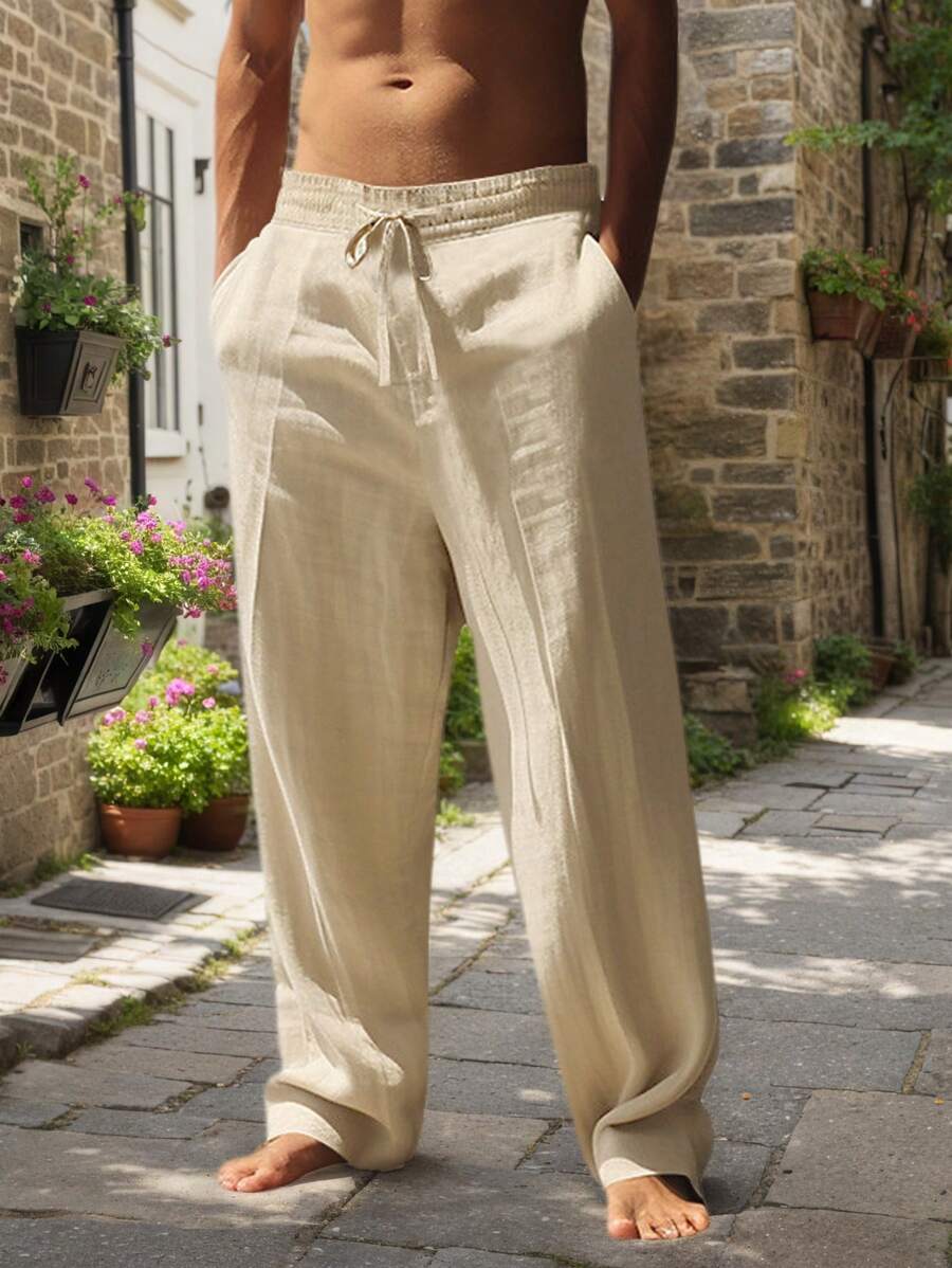 Men's Casual Linen Pants | Drawstring Waist & Slant Pockets