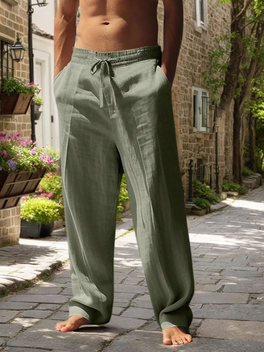 Men's Casual Linen Pants | Drawstring Waist & Slant Pockets