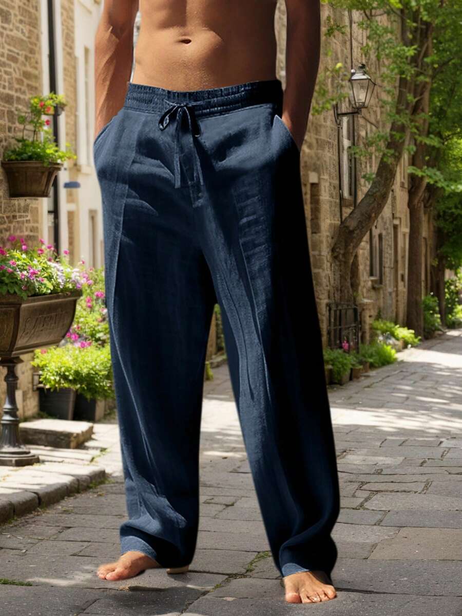 Men's Casual Linen Pants | Drawstring Waist & Slant Pockets