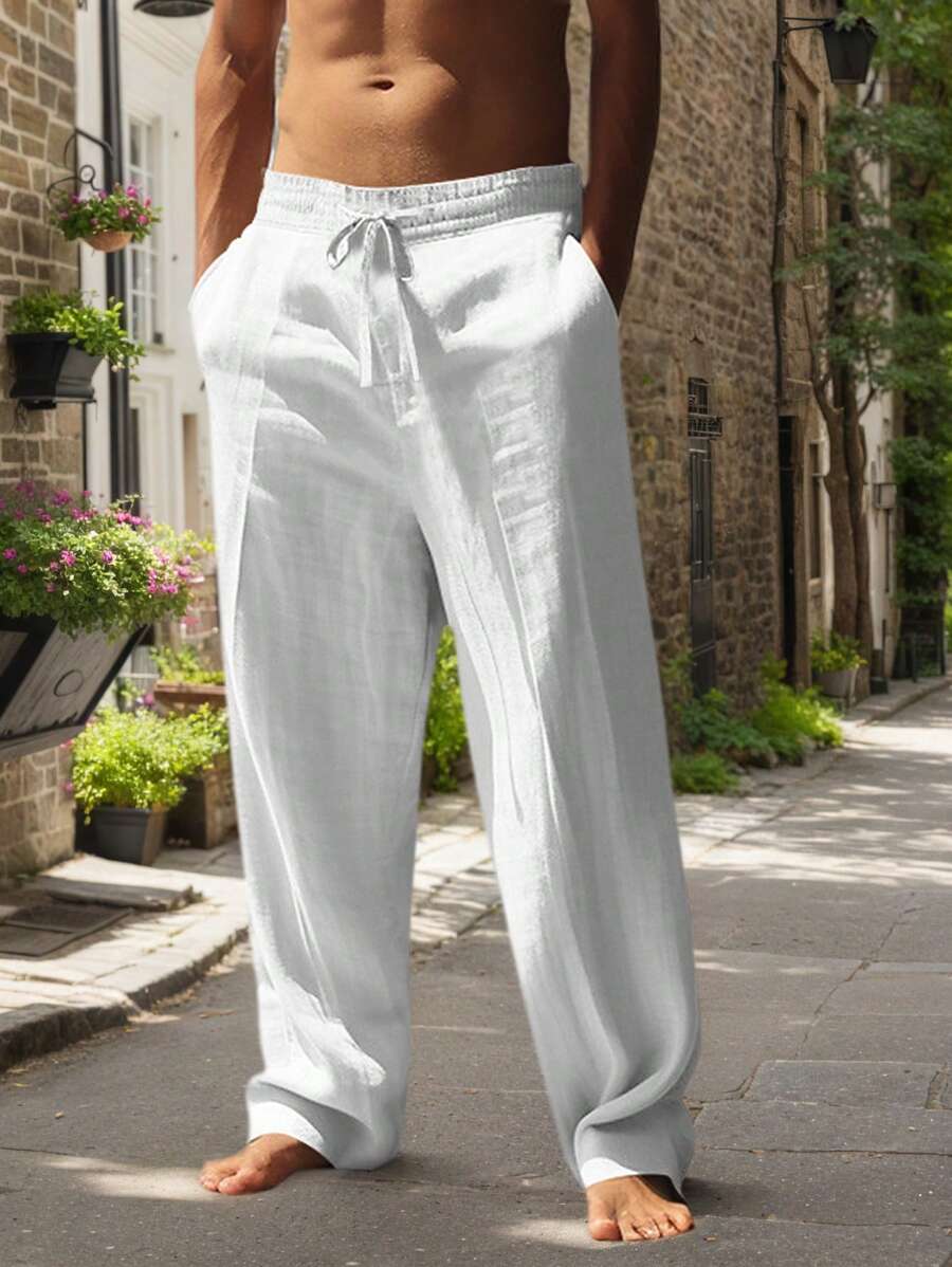 Men's Casual Linen Pants | Drawstring Waist & Slant Pockets