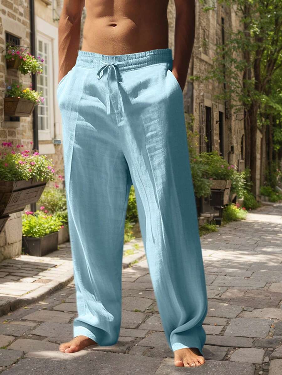 Men's Casual Linen Pants | Drawstring Waist & Slant Pockets