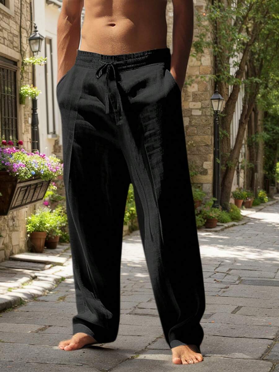 Men's Casual Linen Pants | Drawstring Waist & Slant Pockets