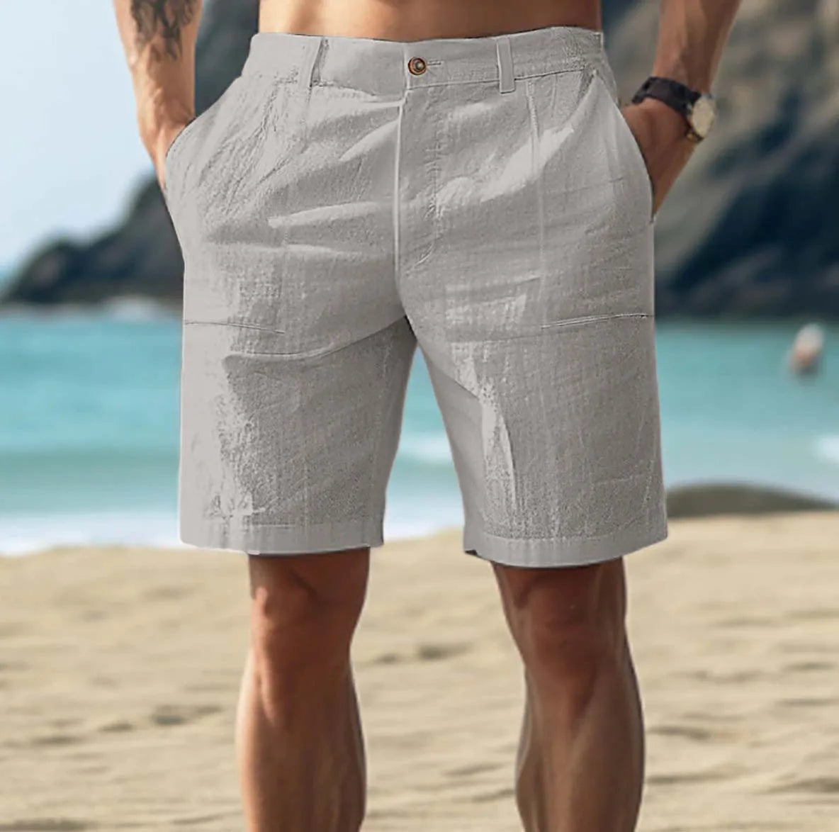 Men's Casual Linen Shorts | Button Fly & Belt Loops