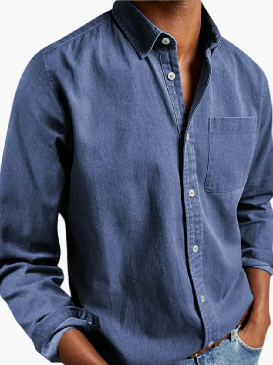 Men's Casual Button-Up Shirt | Point Collar & Chest Pocket