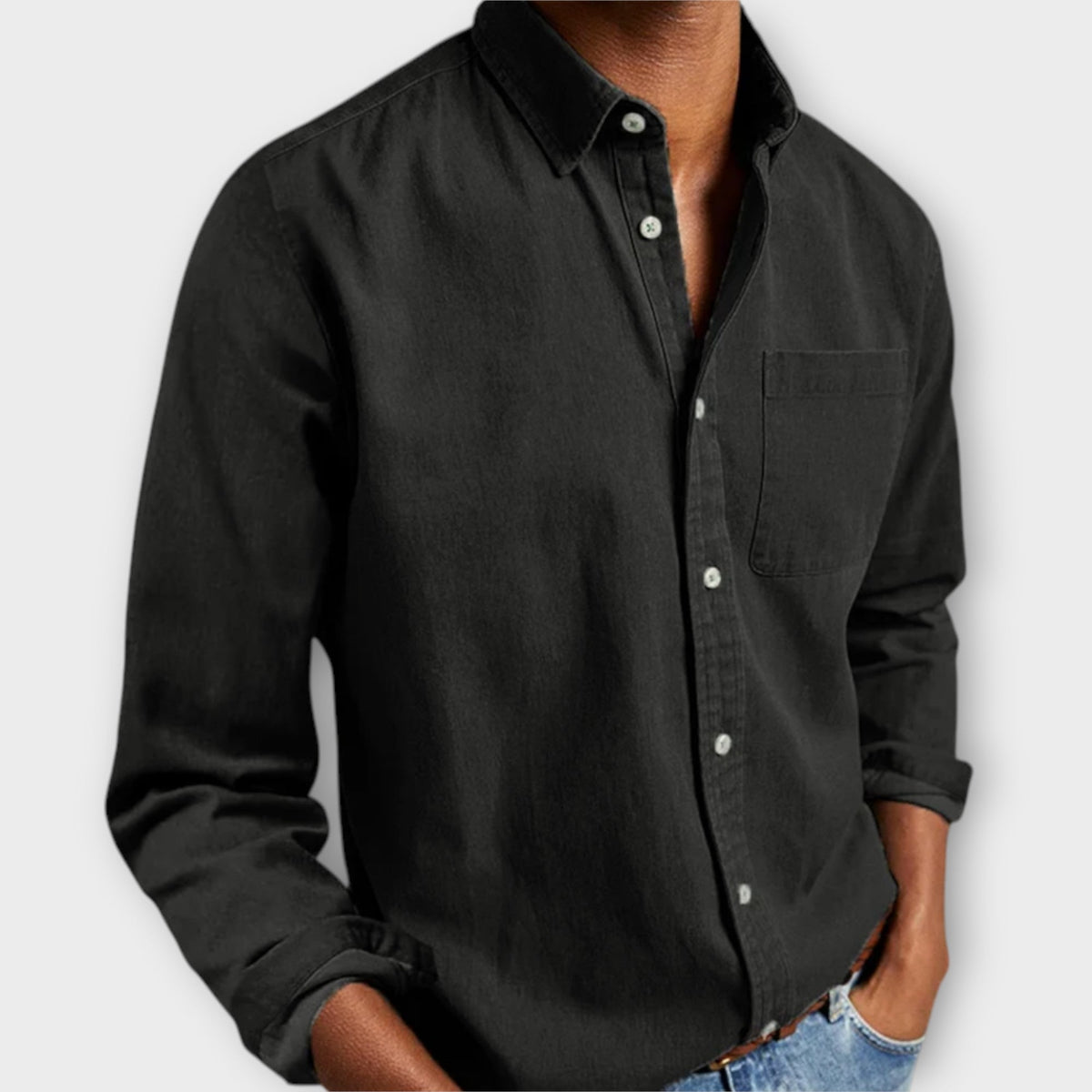 Men's Casual Button-Up Shirt | Point Collar & Chest Pocket