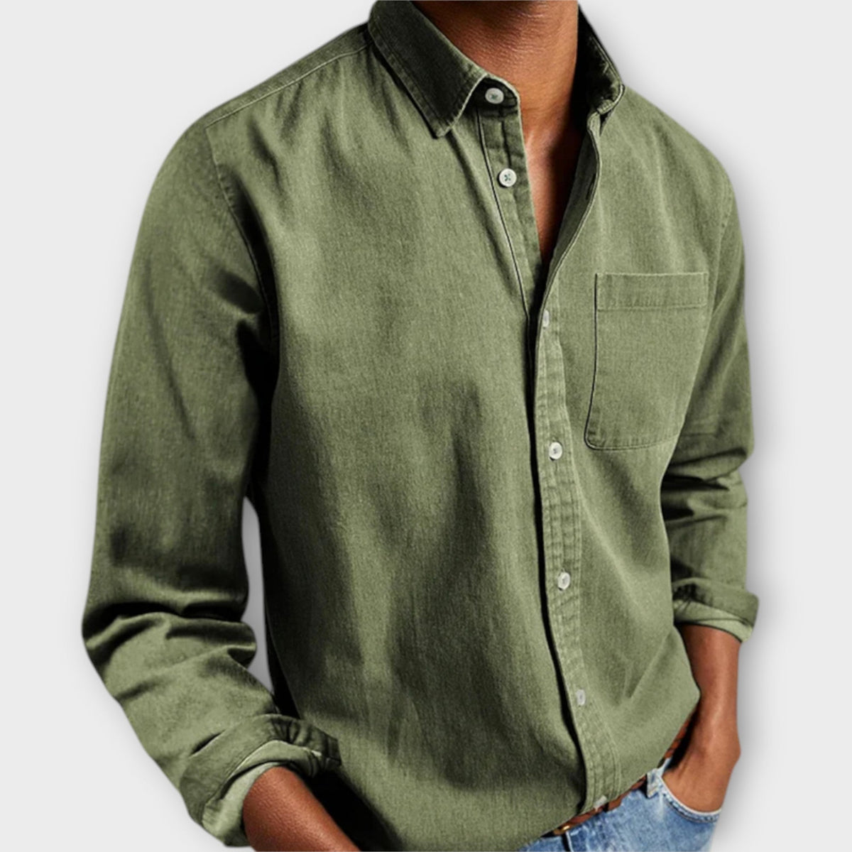 Men's Casual Button-Up Shirt | Point Collar & Chest Pocket