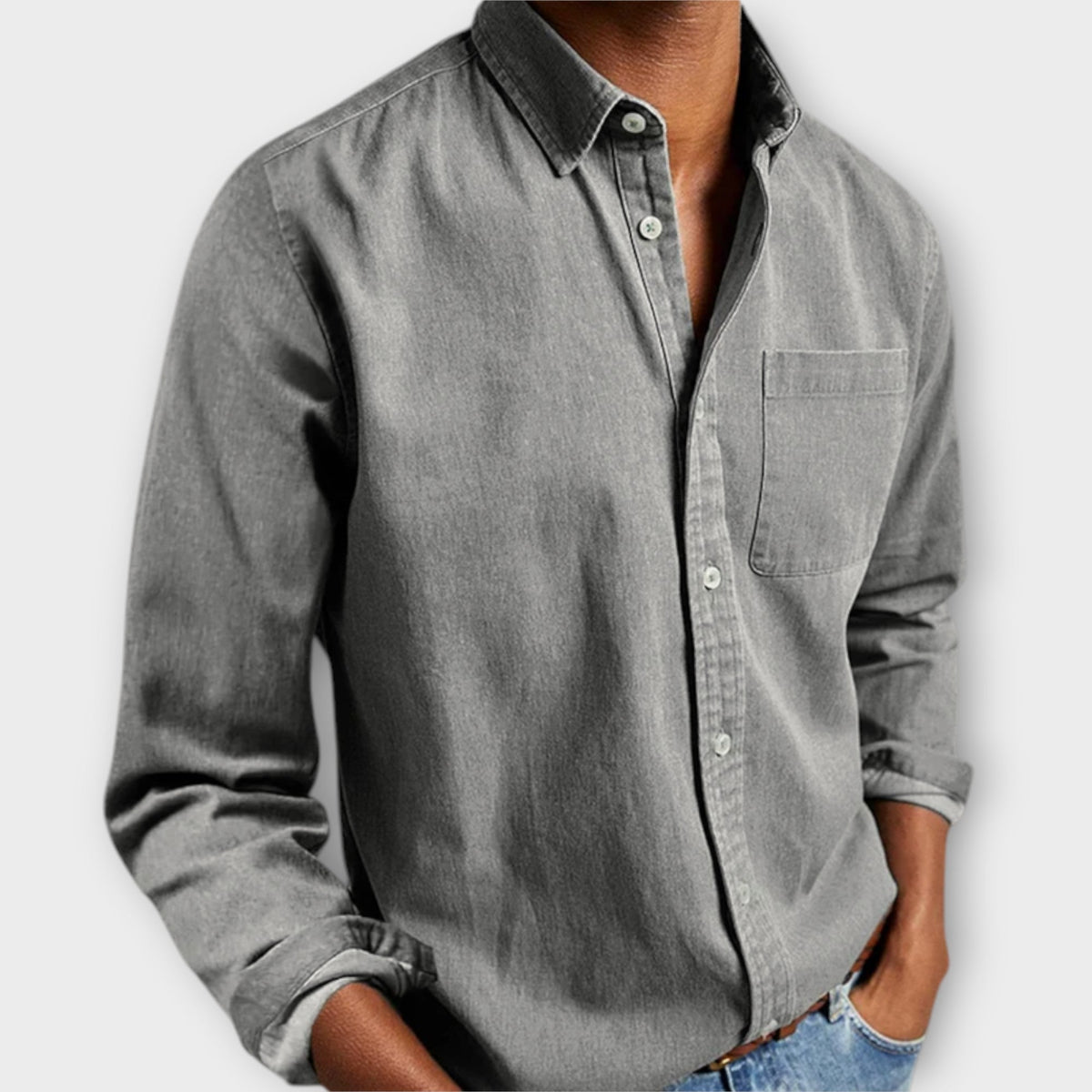 Men's Casual Button-Up Shirt | Point Collar & Chest Pocket