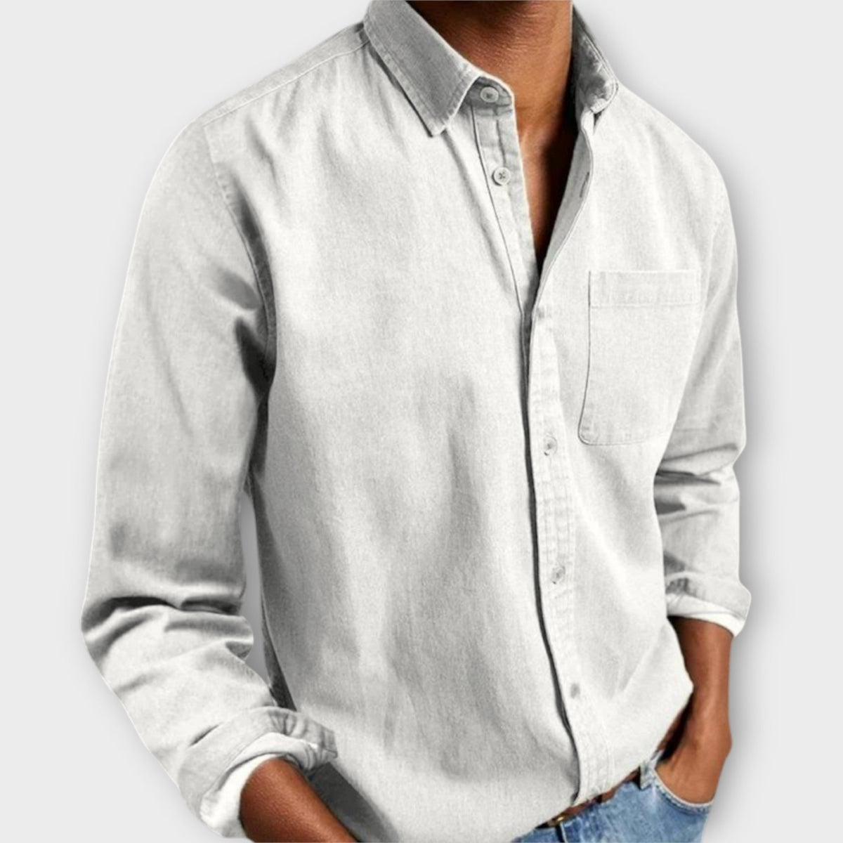 Men's Casual Button-Up Shirt | Point Collar & Chest Pocket