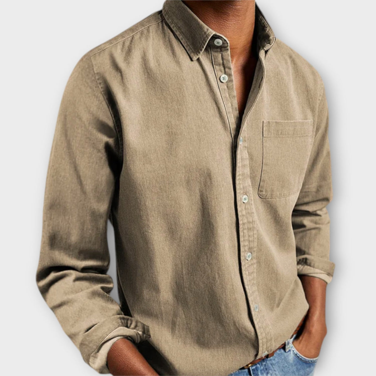 Men's Casual Button-Up Shirt | Point Collar & Chest Pocket