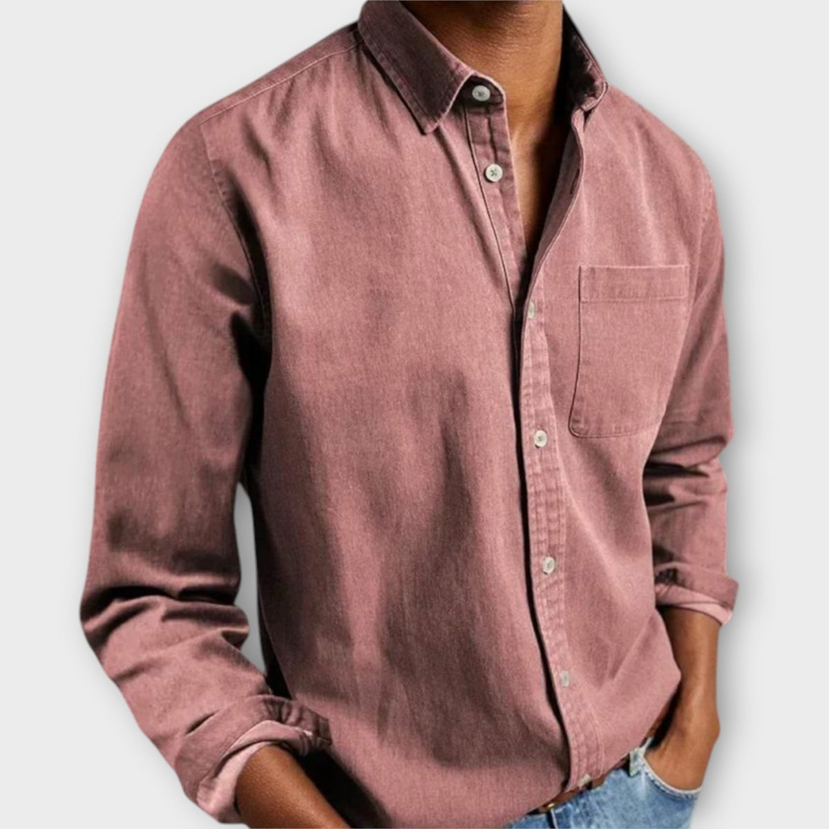 Men's Casual Button-Up Shirt | Point Collar & Chest Pocket