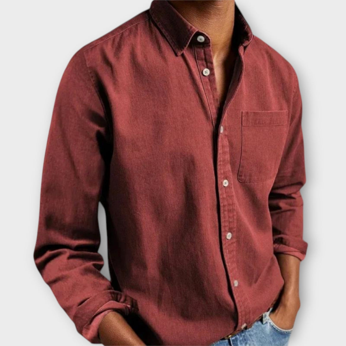 Men's Casual Button-Up Shirt | Point Collar & Chest Pocket