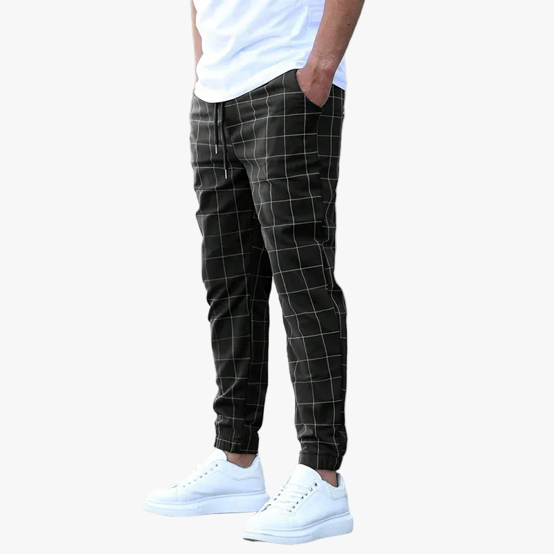 Men's Casual Pants | Drawstring Waist & Grid Pattern