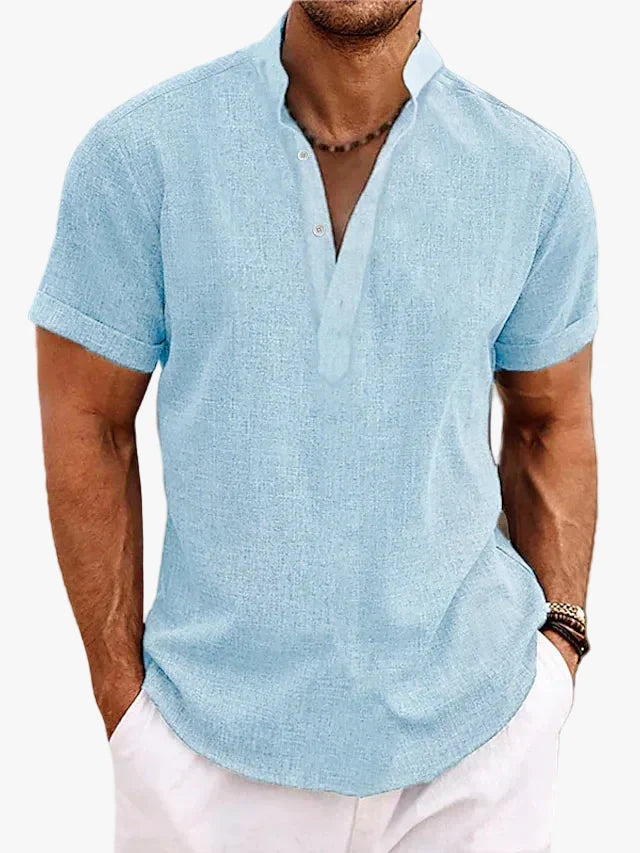 Men's Casual Polo Shirt | V Neck & Band Collar
