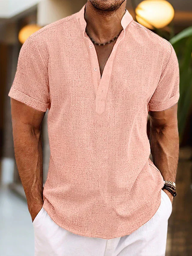 Men's Casual Polo Shirt | V Neck & Band Collar