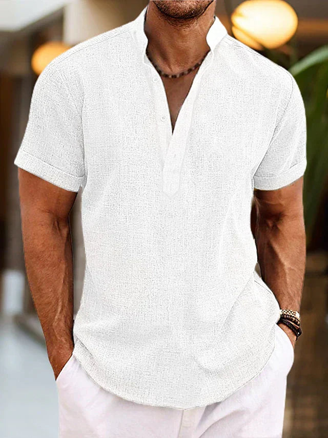 Men's Casual Polo Shirt | V Neck & Band Collar